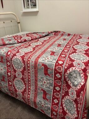 Red and Gray Reversible Christmas Quilt - Cozy Bedspread for a KING!